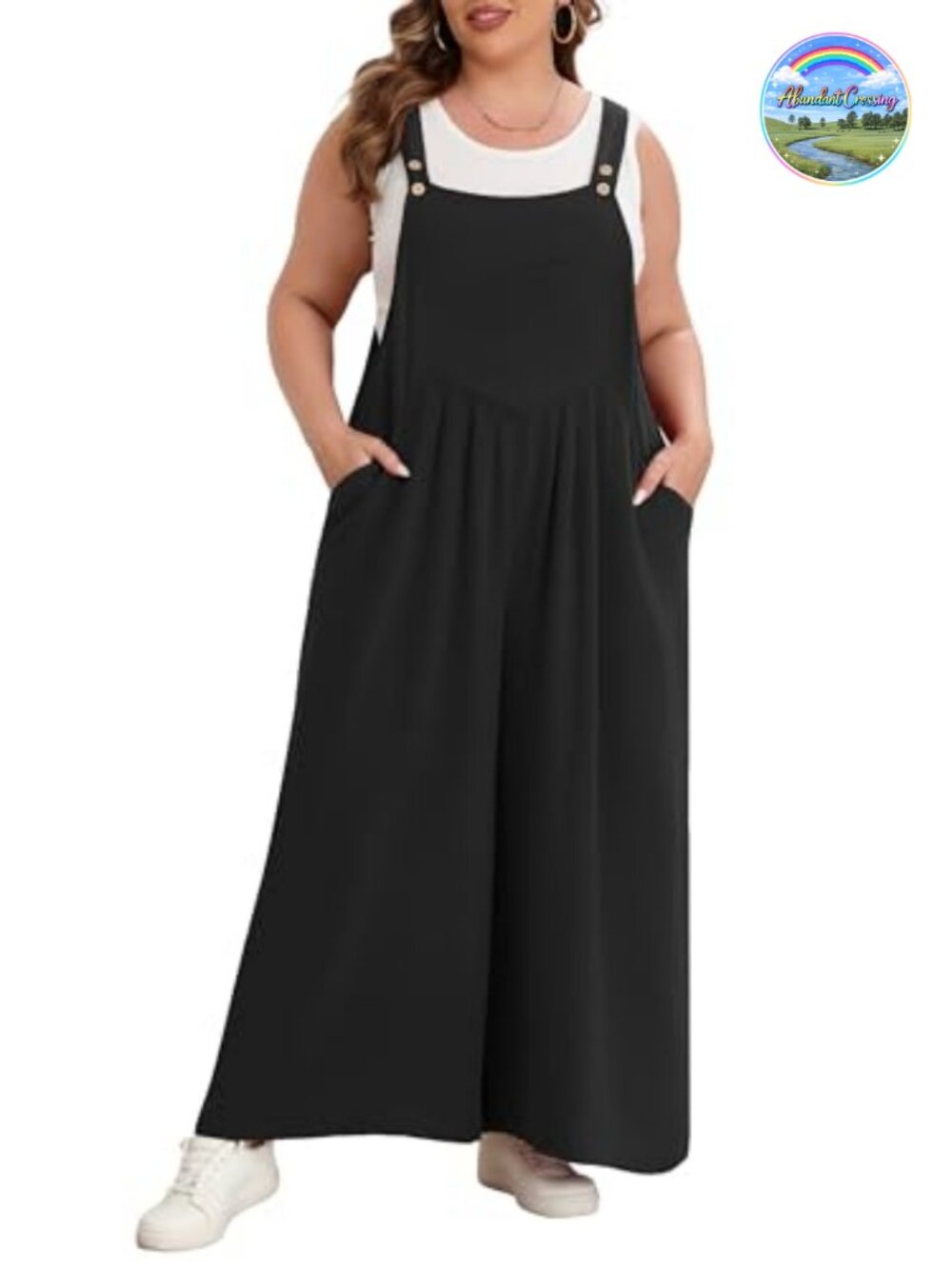 Plus Size Wide Leg Overalls Jumpsuit with Pockets Adjustable Straps